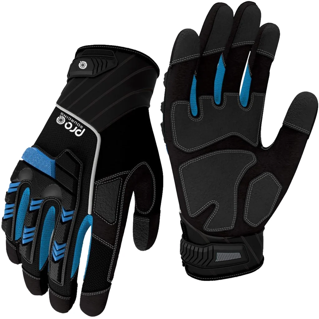 Black and blue mechanic gloves with impact guards