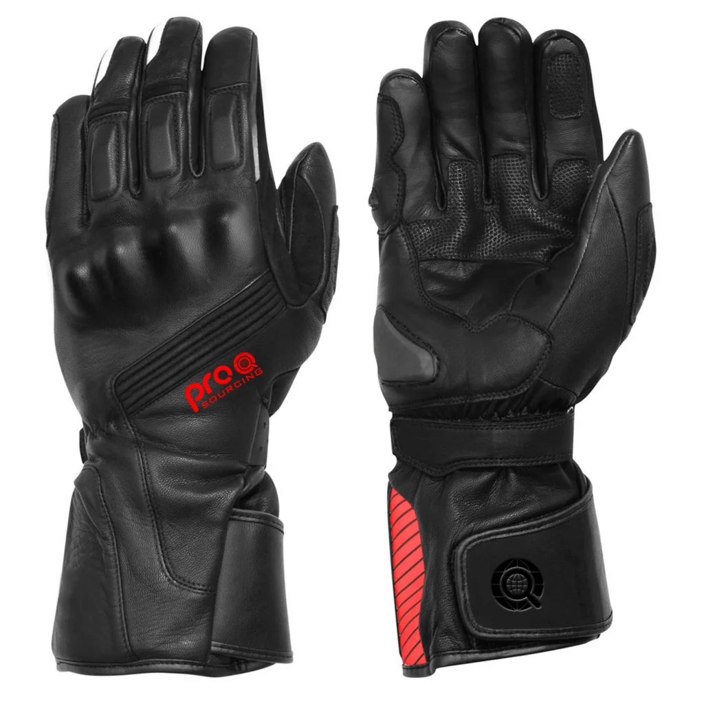 Black leather motorbike gloves with knuckle protection